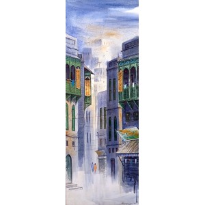 G. N. Qazi, 12 x 36 inch, Acrylic on Canvas, Cityscape Painting, AC-GNQ-086